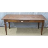 Rustic farmhouse four plank kitchen table, with single drawer to side, L195 x W90 x H81cm