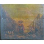 Pair of Old Master or naive style oils on panel, fishermen tidying their nets and boats and