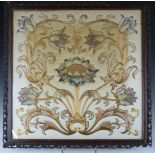 A 19thC Chinese gold thread and silk embroidery of opium poppies, in ornate hardwood frame