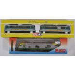 Brawa 00 gauge model railway Usedomer Bader Bahn two car set, 232, together with a Piko Bo-Bo