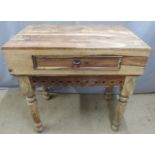 Eastern hardwood side table with single frieze drawer, raised on reeded legs, W99 x D67 x H96cm