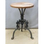 Victorian cast iron table with circular mahogany top, H68 diameter 46cm