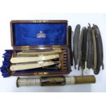 Cased set of Mappin Brothers cut throat razors together with ten further examples including Philip