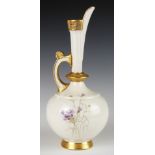 Royal Worcester porcelain pedestal ewer hand decorated with wild flowers, H19cm