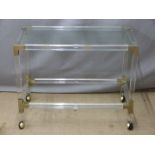 A designer metal bound perspex and glass buffet trolley, W80 x  D40 x H64cm