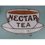 'Nectar Tea' vintage enamel advertising sign in the form of a cup and saucer, by the Patent Enamel