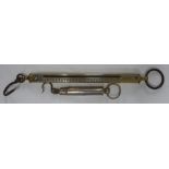 Two Hardy Brothers Alnwick Salter fish weighing spring balances, one with nickel scale to weight