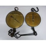 Two Salter No20T spring balances with circular brass dials, one to weigh 1cwt, the other 200lb