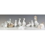 Ten Nao dog and bird figures, tallest 19cm