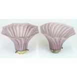 A pair of Christopher Wray Art Deco style octagonal mottled purple glass lamp shades with swirling