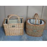Two Yizhan wicker / raffia picnic baskets / cool boxes with zip compartments, H36cm