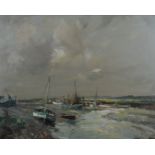 Jack Cox (1914-2007) Norfolk Broads or similar estuary scene with boats, signed lower left, 38 x