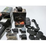 Minolta camera accessories to include flash meter IV with 5 and 10 degree viewfinders, P finder in