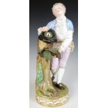 Meissen figure of a man with bird's eggs in his hat, leaning on a tree stump, H19cm