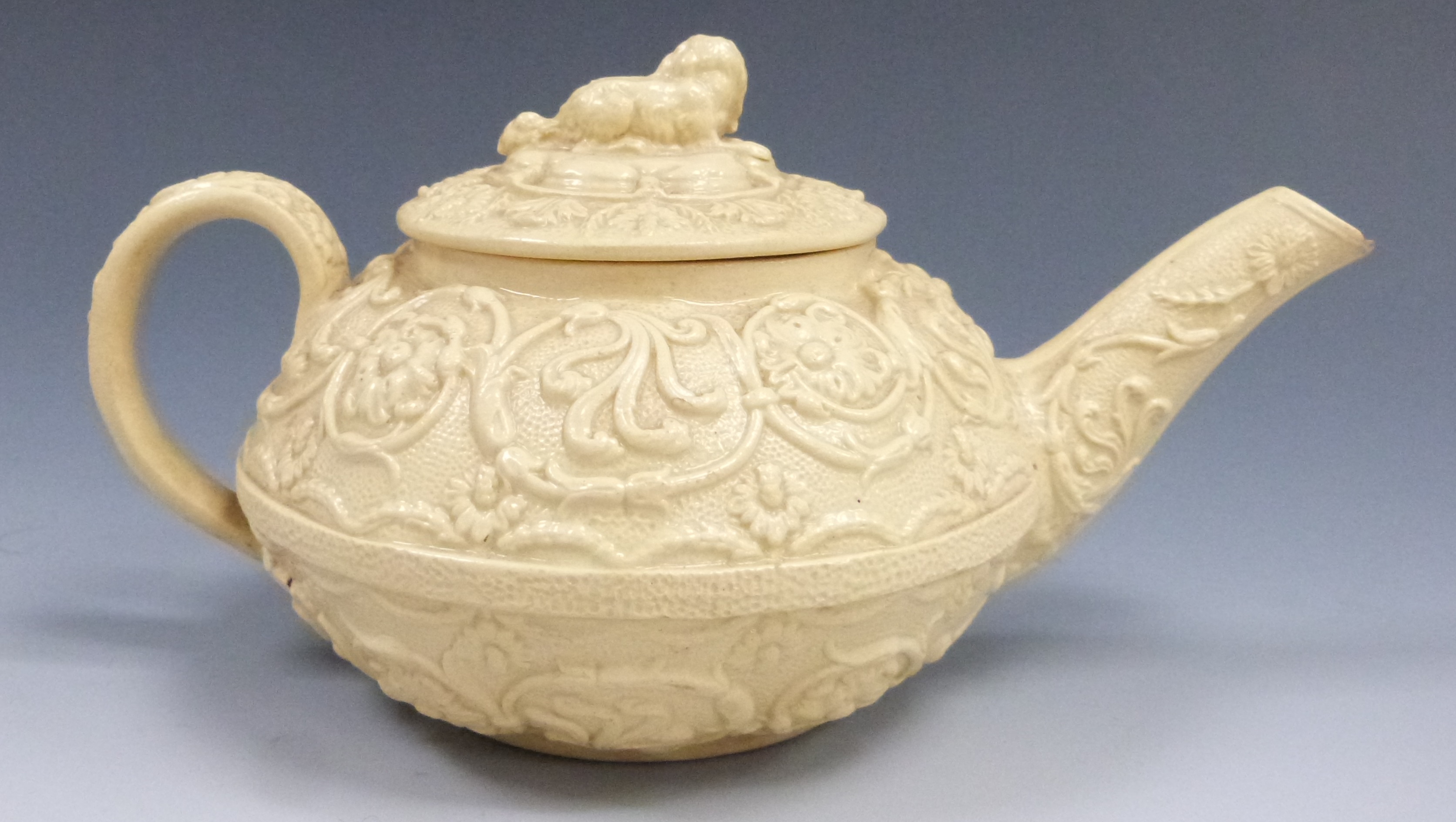 Wedgwood Drabware teapot with spaniel dog finial, length 18cm - Image 2 of 3