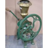 A vintage hand cranked cast iron and brass coffee grinder by Zach Parkes, Birmingham H70cm