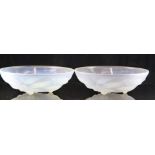 A pair of G Vallon French opalescent glass bowls decorated with fruit and foliage and marked 'G