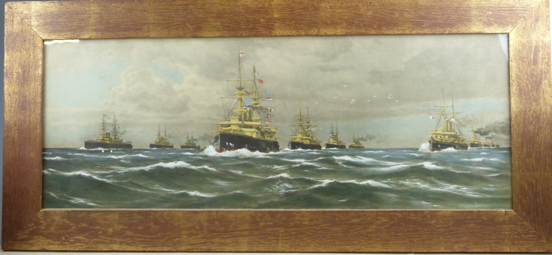 Early 20thC naval print, in period frame, overall size 49 x 105cm - Image 2 of 5