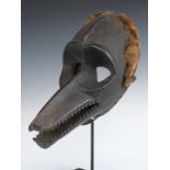 African tribal Bamana (Mali) hyena mask on bespoke stand, H40cm on stand