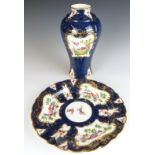 Royal Worcester blue scale vase and cabinet plate with hand decoration of birds of paradise and