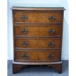 A walnut bow fronted bedside or miniature chest of four drawers, W46 x D34 x H60cm