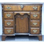 A 19thC mahogany kneehole pedestal desk with central cupboard, W85 x D44 x H78cm