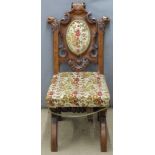 Victorian carved oak upholstered hall chair