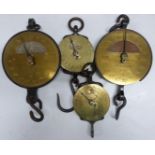 Four Salter spring balances with circular brass dials comprising two 250lb examples with applied CO2
