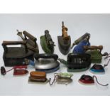 Seven vintage gas irons to include J.Keith & Blackman, Hot Cross, Fairy Prince, Salters and