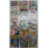 Twenty-three DC comic books including Justice League of America numbered 44 onwards.