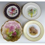 Four Royal Worcester and Chamberlain Worcester hand decorated cabinet plates comprising one with