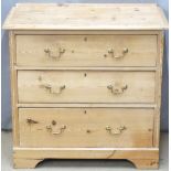 Pine chest of three drawers, W80 x D42 x H77cm