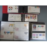 Seven GB first day cover albums including definitives, mini sheets, high values etc