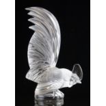 Lalique Coq Nain frosted and clear glass cockerel paperweight, signed 'Lalique France', 21cm tall,