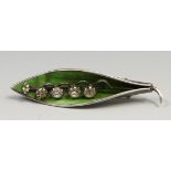 Art Nouveau hallmarked silver and green enamel brooch formed as a leaf set with paste stones,