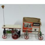 Mamod TE1 live steam traction engine, in original box, together with a matching log trailer.