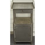 An individual style metal freestanding kitchen / workshop cupboard with drawer, shelf  and gallery