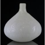Stevens & Williams Stourbridge glass bottle vase with engraved satin design overlaid on a white