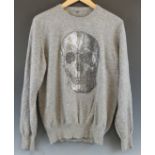 Damien Hirst designed Libertine, Johnson Hartig and Cindy Greene grey jumper with sequinned skull