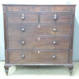 Victorian mahogany North country chest of drawers with two over three drawers and further secret