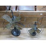 Two Marelli vintage brass desk fans, height of taller 54cm