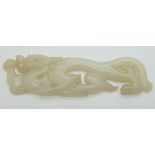 Chinese jade plaque with dragon carving, 3x10.5cm