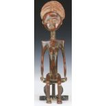 African tribal carved Akua Ba figure seated on a stool, H54cm