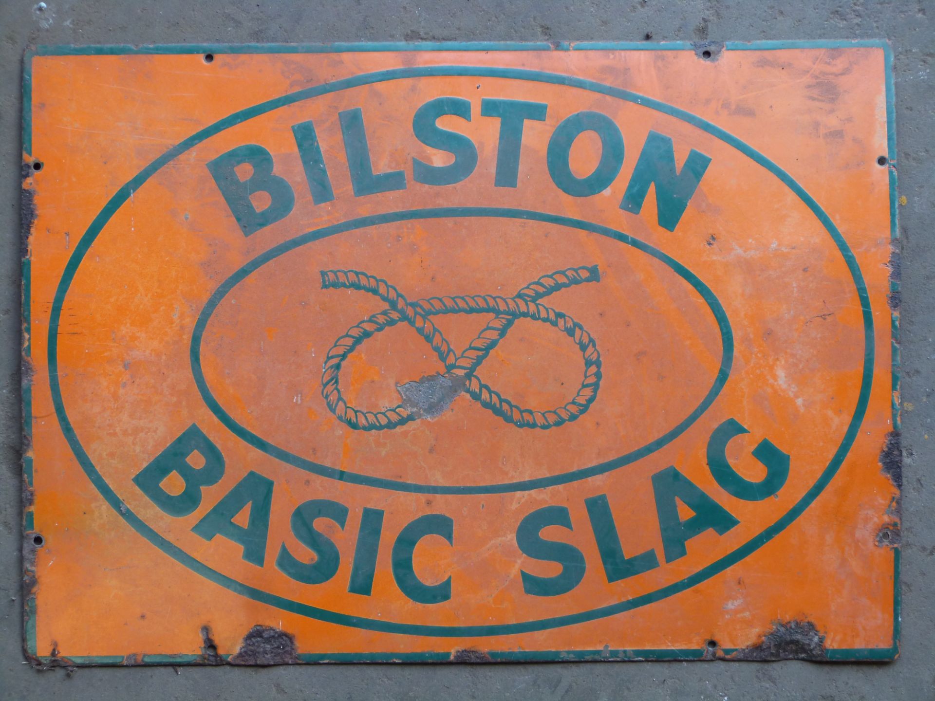 Vintage enamel advertising sign 'Bilston Basic Slag', 38 x 53cm  PLEASE NOTE this lot is located