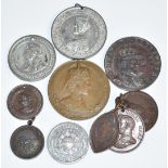 A collection of bronze and other commemorative medallion coins to include Queen Victoria, Edward