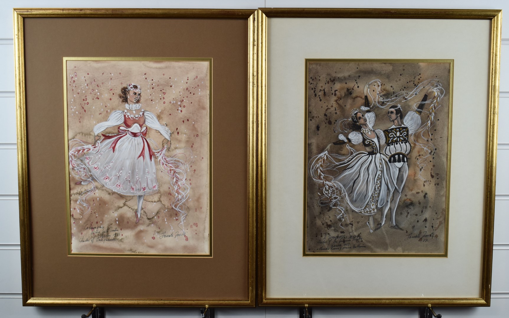 Pair of mid 20thC watercolour studies of dancers, indistinctly signed possibly Janeti Forte and