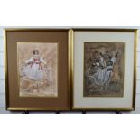 Pair of mid 20thC watercolour studies of dancers, indistinctly signed possibly Janeti Forte and