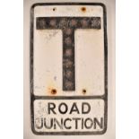 Vintage 'Road Junction' cast aluminium T junction warning sign with integral reflectors, 54 x 31cm