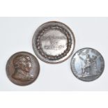 Three late 18thC commemorative bronze French medal coins to include Henri IV, Louis XVIII,