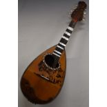 Vincenzo Di Pietro 19thC bowl backed mandolin with tortoiseshell scratch plate, mother of pearl